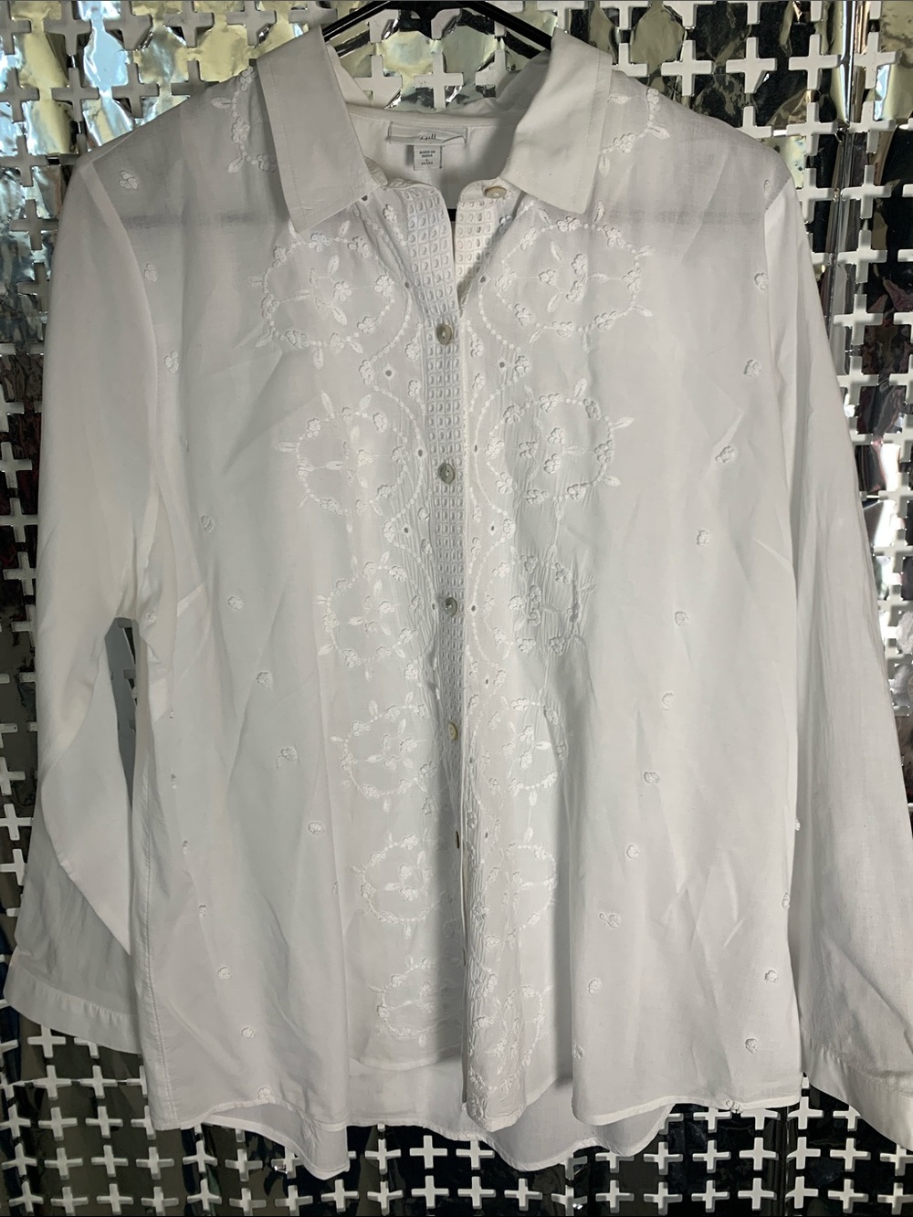 J. Jill White Embroidered Button-Front Shirt